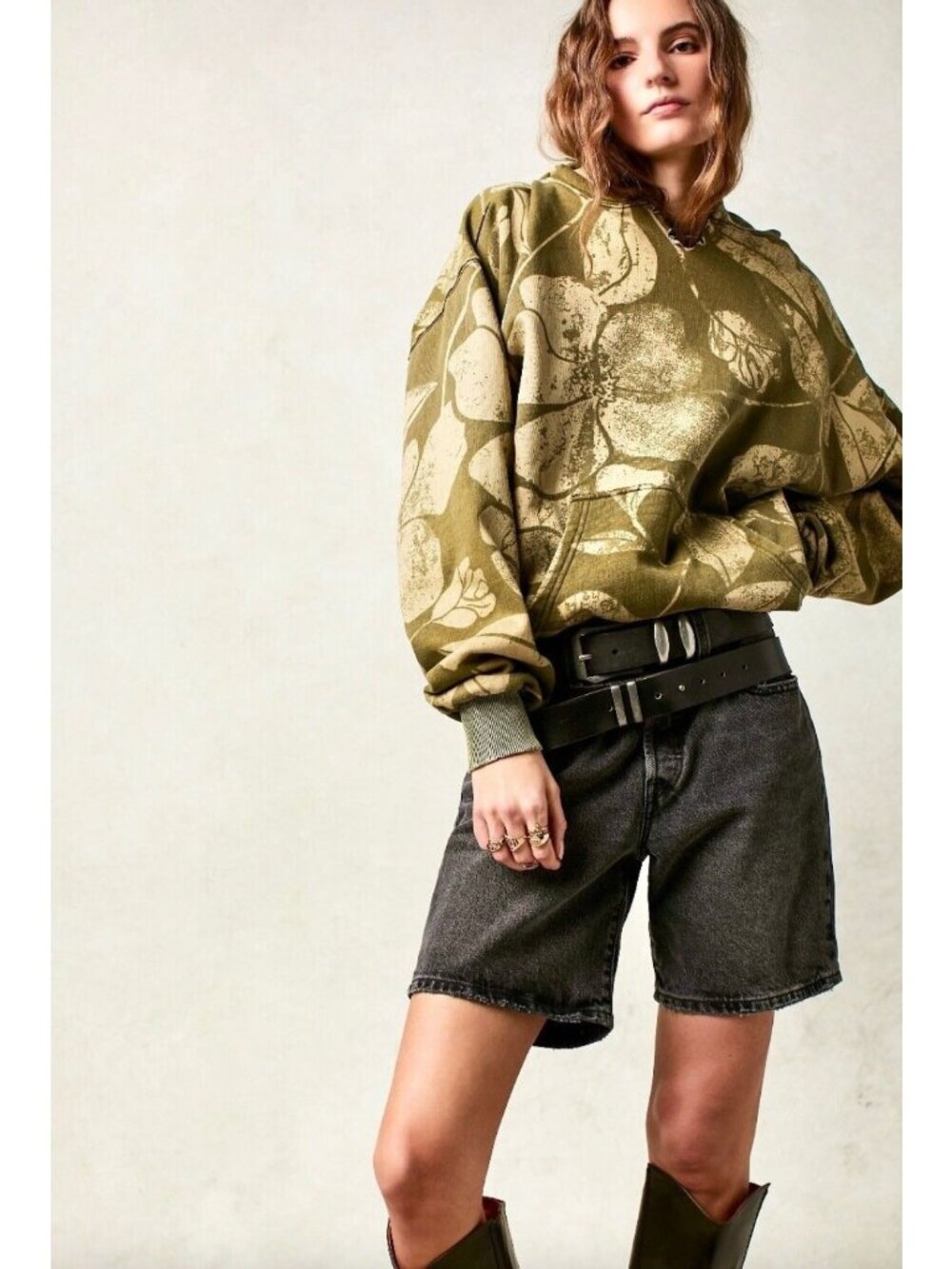 Free People It's A Vibe Printed Hoodie In Olive Combo Size Large